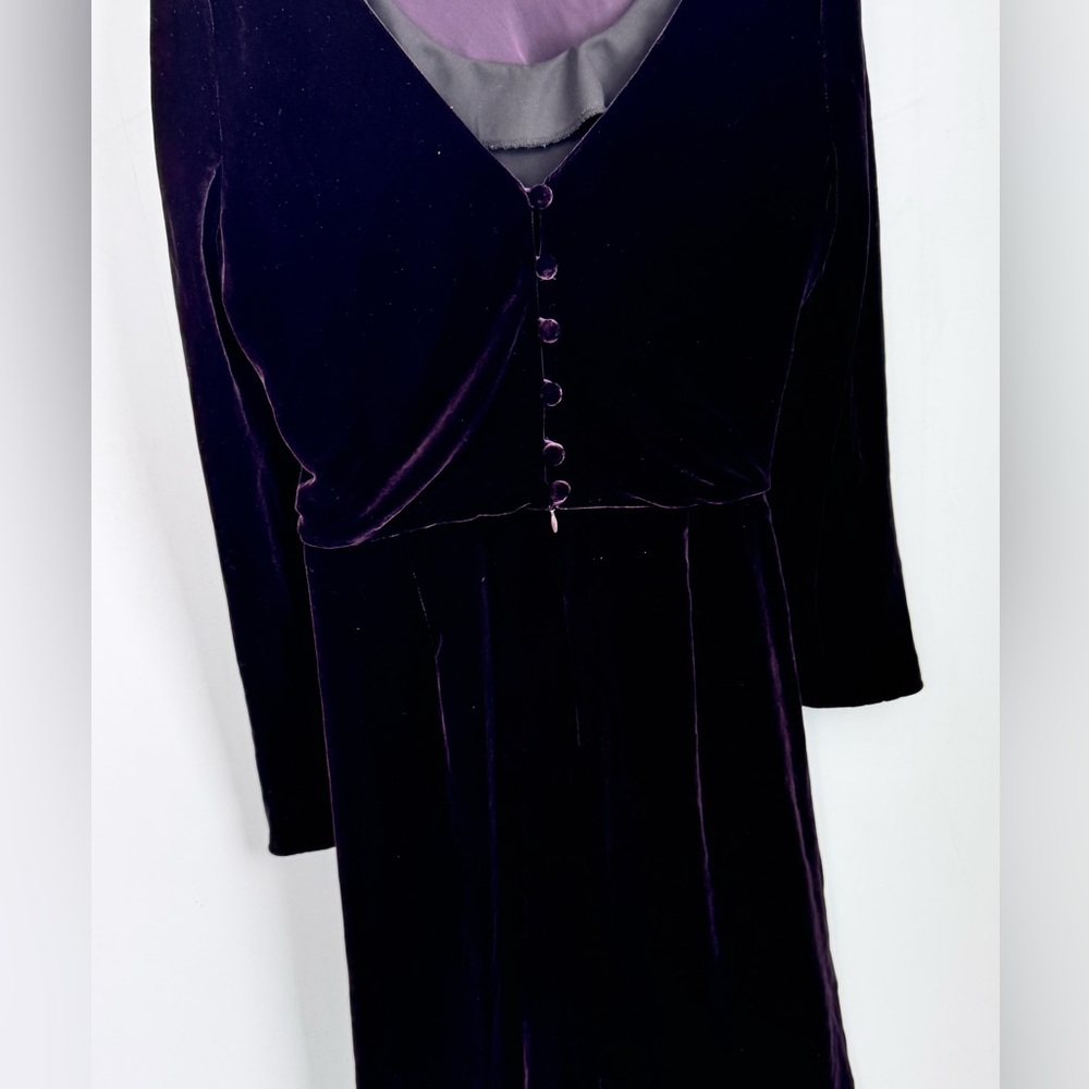 Vintage Jones New York Evening Velvet Dark Purple Long Sleeve Maxi Dress Sz 14 - Picture 5 of 9